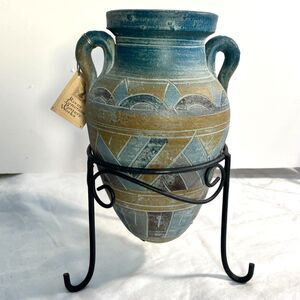 Vintage Handmade River Junction Indian Pottery Earthenware Vase With Stand